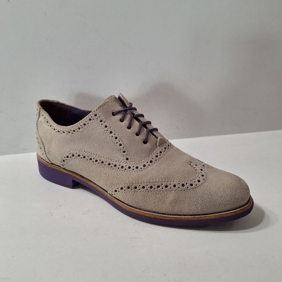 Cole Haan Women’s Gray Alisa Preppy Quiet Luxury Wingtip Lace Up Suede Oxford 8 - Picture 1 of 13